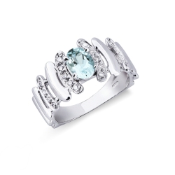 White gold 18k irregular band ring with aquamarine and diamonds
