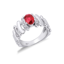 Irregular band ring in white gold 18k with ruby and diamonds 