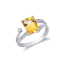 Citrine and diamonds ring in white gold 18k