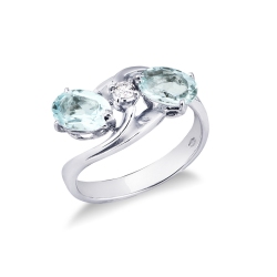 Ausgefallener Aquamarin Ring mit Diamant Weissgold