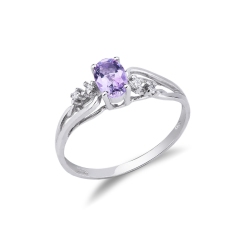 Bague fine en or blanc 18 carats avec améthyste ovale et diamants