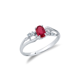 White gold 18k with a tangle of ruby oval cut and diamonds 