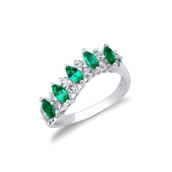 Band ring with emeralds and diamonds in white gold 18k 