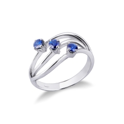 White gold 18k trilogy ring with blue sapphires
