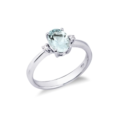 Weissgold Aquamarin Ring mit Diamanten 18 Karat