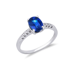 18k white gold ring with side diamonds and central blue sapphire
