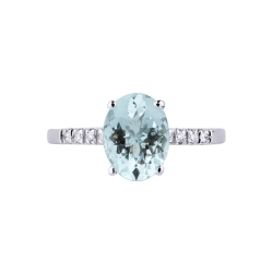 Anello con acquamarina centrale e diamanti oro bianco 18k 2