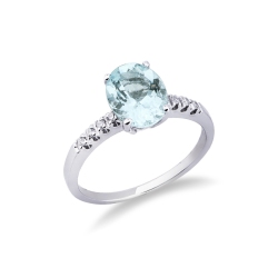 Anello con acquamarina centrale e diamanti oro bianco 18k