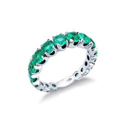 Half eternity ring with emeralds in white gold 18k 