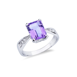 Amethyst Damenring mit Diamanten 750er Weißgold 