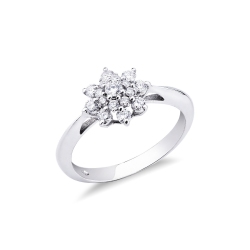 White gold 18k flower ring with halo diamonds 