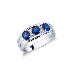Triple band ring in white gold 18k with blue sapphires and diamonds 