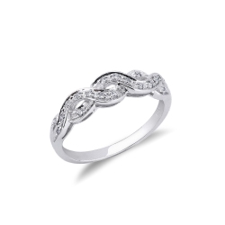 White gold 18k braided ring with diamonds 