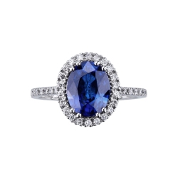 Bague en or blanc avec saphir bleu ovale et diamants 2