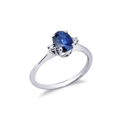 Band ring white gold 18k with blue sapphire and diamonds 