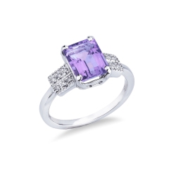 Ring with amethyst and diamonds white gold 18k