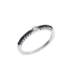 Ring 18k White Gold with Diamond, Blue Sapphire 