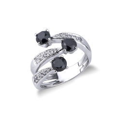 Trilogy type ring with black and white diamonds 