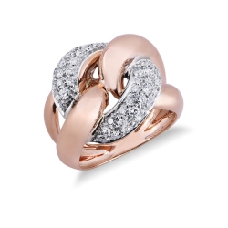 Anillo Gourmette en oro blanco y rosa de 18 quilates con diamantes