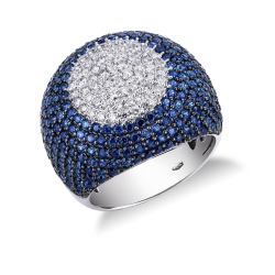 18k white gold ring with pavé of blue sapphires and diamonds 