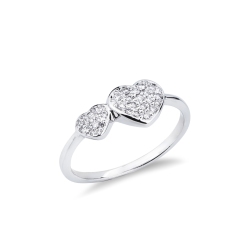 White gold 18k ring with two diamonds hearts