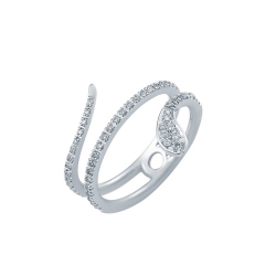 Snake spring ring with diamonds in white gold 18k