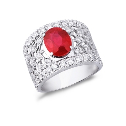 Bague bandeau en or blanc 18k avec rubis et diamants