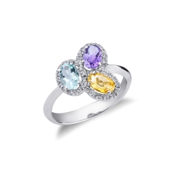 White gold 18k with diamonds and multicolor gemstones