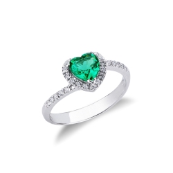 White gold 18k ring with a heart cut emerald and diamonds 