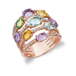 18k rosé gold band ring with multicolor topaz and diamonds 