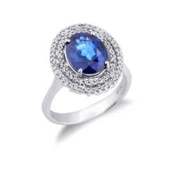 Blauer Saphir Ring Diamanten Weißgold