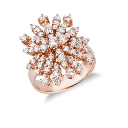 Bague or rose 18k diamants fleurs