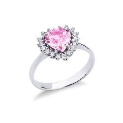 Bague coeur or blanc 18k avec saphir rose et diamants