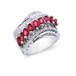 Band ring with rubies marquise cut and diamonds 