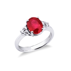 Ring with central ruby and diamonds white gold 18k