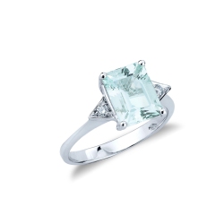 Anillo en oro blanco 18k con aguamarina y diamantes laterales