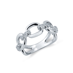 Anillo en oro blanco 18k con eslabones rígidos y diamantes