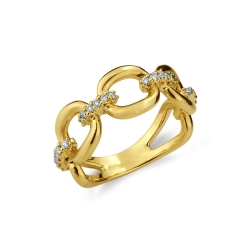 Yellow gold 18k rigid mesh ring with diamonds 