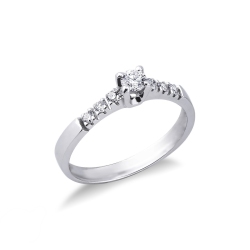 Bague solitaire Or Blanc 18k diamant et diamants latéraux