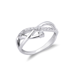 Crossover ring in white gold 18k with diamonds 