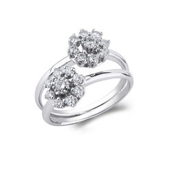 Anillo tu y yo en Oro Blanco 18k con Flores y Diamantes