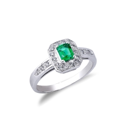 White gold 18k with diamonds and emerald octagonal cut 
