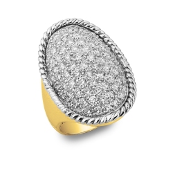 Anillo de forma ovalada en oro blanco y amarillo de 18k con pavé de diamantes 