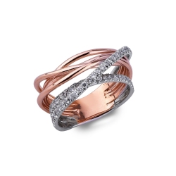 Anillo hilo de la Alegría en oro blanco y rosa 18k con diamantes