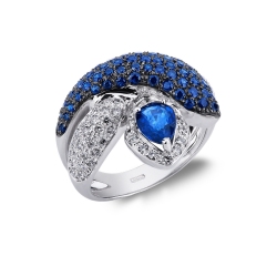 Bague serpent saphir bleu et diamants en or blanc 18k