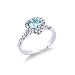 Weissgold 18 Karat Aquamarin und Diamant Herz Ring 