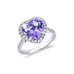18k white gold ring with amethyst heart cut 24 diamonds