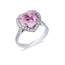 Heart-cut pink sapphire engagement ring with diamonds in 18kt white gold
