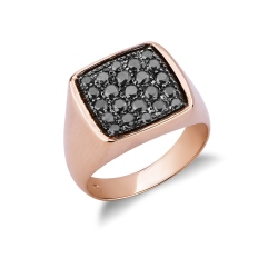 Anillo en oro rosa pavé diamantes negros y puntas brunidas