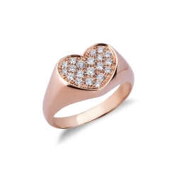 Pinky ring heart shaped pavè ring 750 rose gold